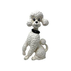 Vintage Ceramic "Skipper" White Black Poodle Dog Figurine | Retro 60s 70s